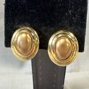 Vintage Monet Gold Tone Oval Button Style Clip On Earrings